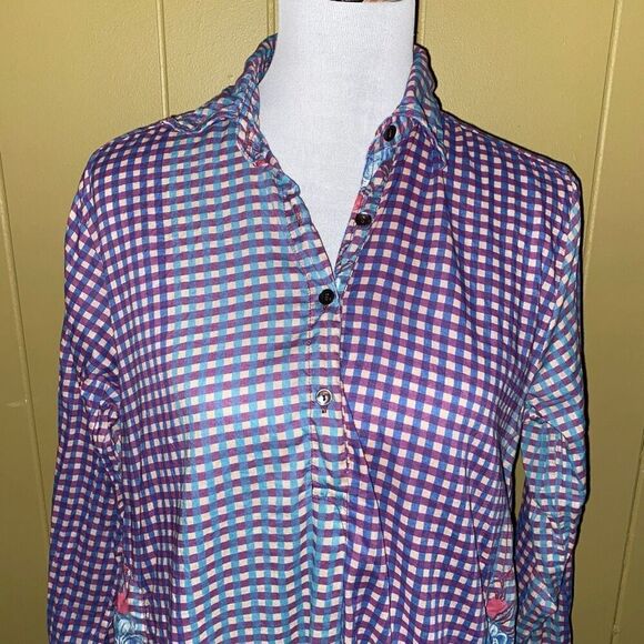 Lisa Corti Milano women M Longsleeve plaid floral print t-shirt dress - Picture 2 of 11